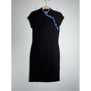 Clockhouse Black Cheongsam Qipao Dress Blue Frog Buttons Asian Style Sz 10 NOTES